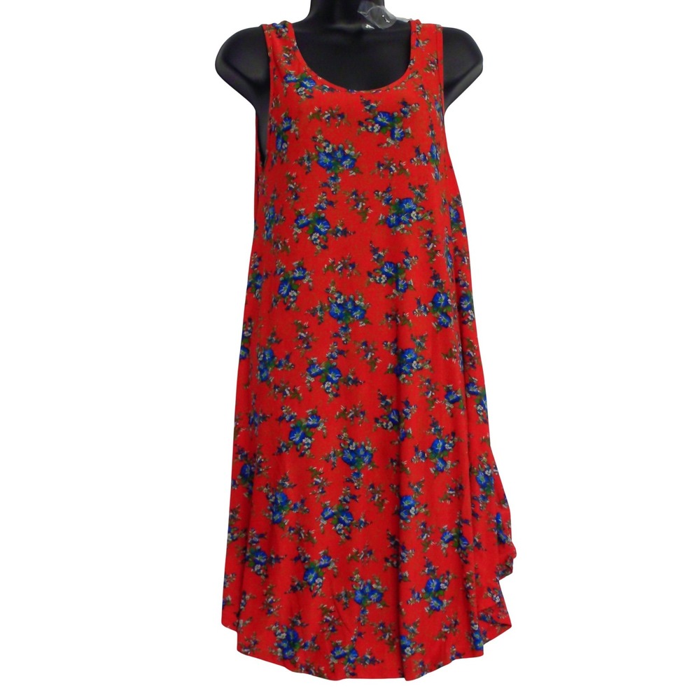 Isla Bonita Red Floral Sleeveless Shift Dress Scoop Neck One‎ Size NWT